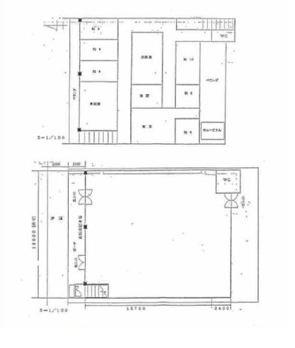 貸店舗・事務所　八尾市 本町３丁目　広さ延べ約１５８坪　一棟貸し　八尾大信寺店舗 間取り