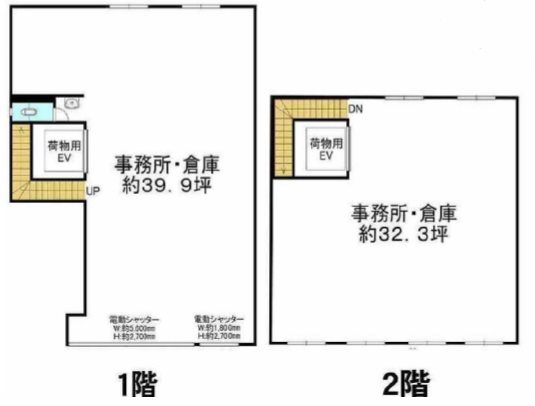 貸倉庫・事務所　東大阪市　永和３丁目　荷物用EV付き 間取り