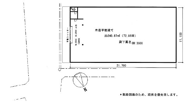 貸工場・倉庫　東大阪市 吉田本町３丁目　広さ約７３坪　平屋建て 間取り