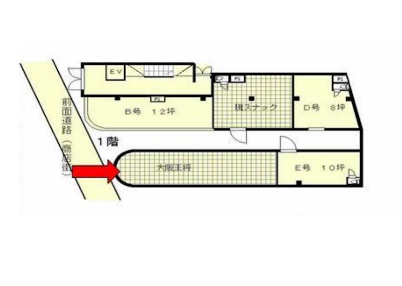 貸店舗・事務所　八尾市 山本町南１丁目 大阪王将跡　スケルトン渡し 間取り