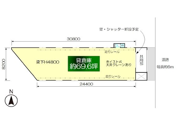 貸倉庫　大阪市　生野区 巽南２丁目　クレーン付き　前面駐車スペース有り 間取り